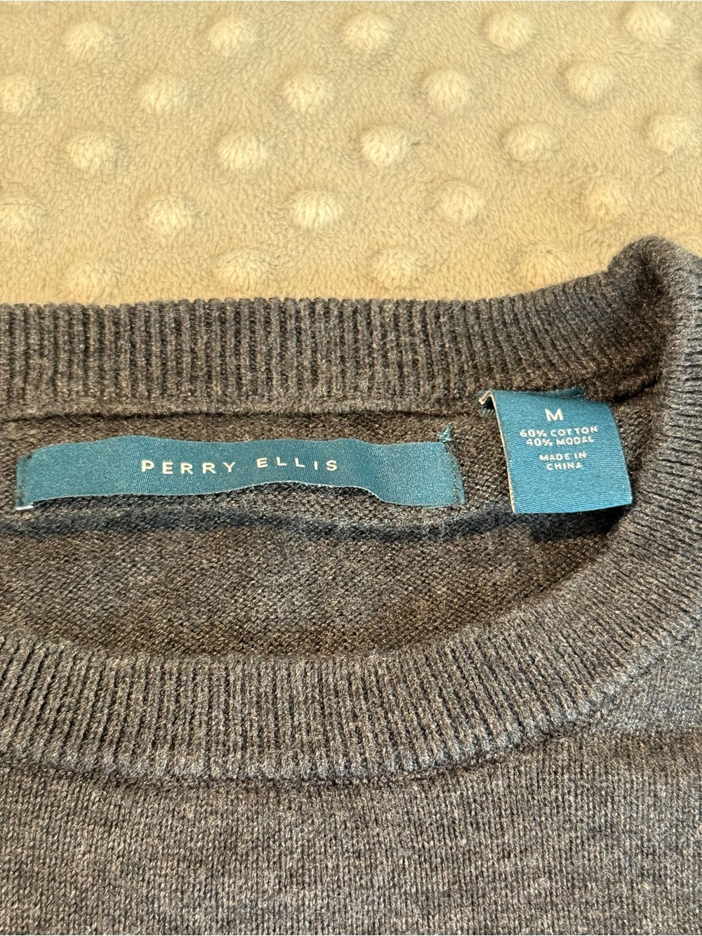 Perry Ellis Men's Charcoal Gray Crewneck Sweater cotton and modal Cottagecore - Picture 2 of 6